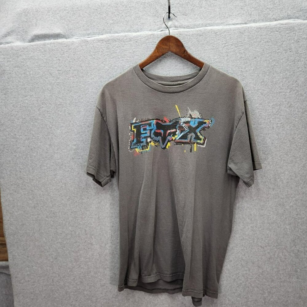 Fox Racing Graphic Logo T-Shirt Gray Short Sleeve Crew Neck 100% Cotton Men’s L